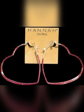 Pink Glitter Heart Hoop Earrings